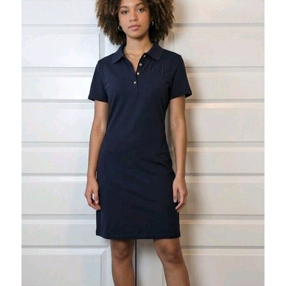 Calvin Klein Dresses & Skirts - NWOT Calvin Klein Size L Polo Shirt Dress Navy Blue Designer Nautical Minimalist